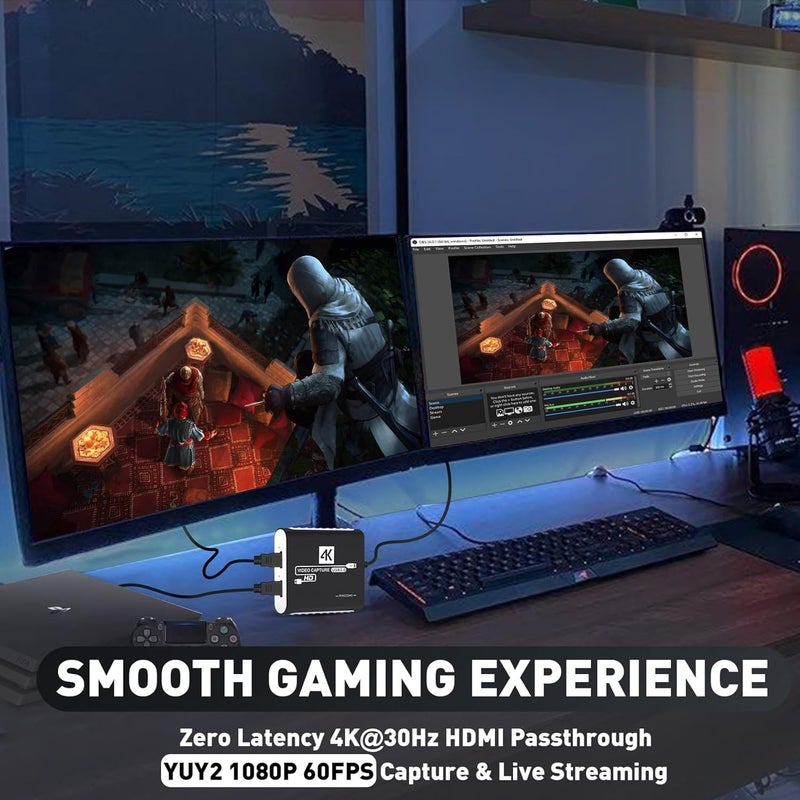 PACOXI بطاقة التقاط الفيديو USB 3.0، مسجل HDMI بدقة 1080P، بطاقة التقاط الألعاب لنظامي Windows/Mac OS، متوافقة مع Switch/PS5/PS4/Xbox/PC/كاميرا لـ OBS، Twitch، TikTok، البث المباشر على YouTube والتسجيل. - Image 3